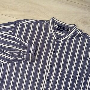 Bon Homme Button Down Vintage Shirt Men's Large Navy Stripes Grandad USA Western